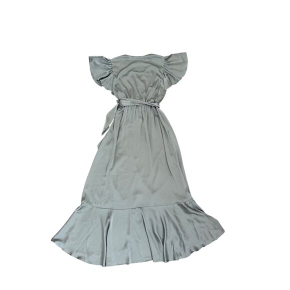 Nicole Miller Gray Satin Faux Wrap Dress - Picture 2 of 6